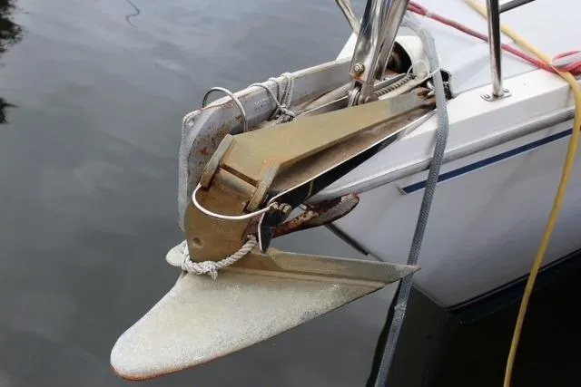 Slide: The Image of Anchor of 1989 Catalina 42 sailboat secured on deck. - 12