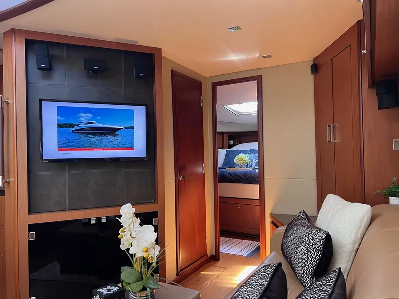 Slide: The Image of Luxurious interior of 2014 Sea Ray 510 Sundancer yacht with modern amenities and elegant decor. - 37