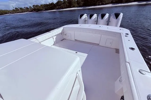 Slide: The Image of 2017 Regulator 41 boat with spacious deck and four powerful engines. - 45