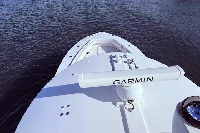 Slide: The Image of 2017 Regulator 41 boat with Garmin radar on calm water. - 59