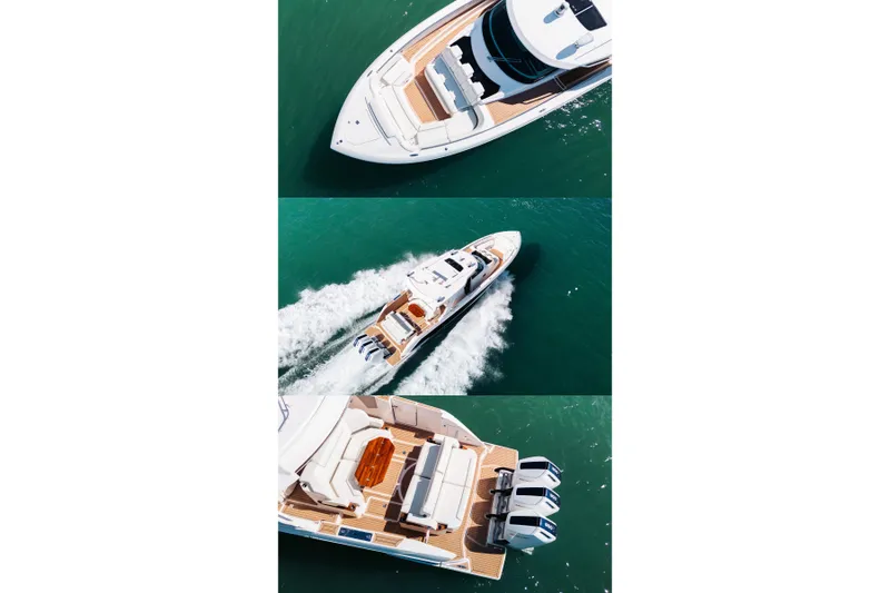 Slide: The Image of 2023 Tiara 48 yacht cruising on open water, showcasing sleek design and powerful engines. - 11