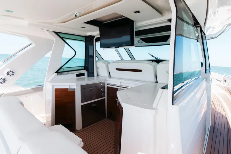 Slide: The Image of Luxurious interior of 2023 Tiara 48 yacht with modern amenities and ocean view. - 44