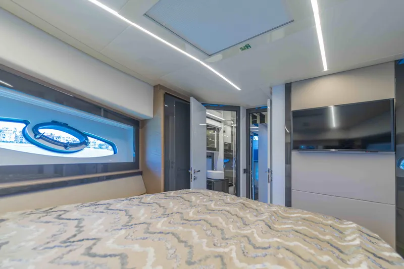 Slide: The Image of Luxurious interior of 2018 Pershing 70 yacht with modern design and amenities. - 15