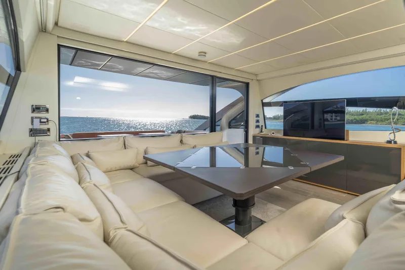 Slide: The Image of Luxurious interior of 2018 Pershing 70 yacht with ocean view and modern furnishings. - 17