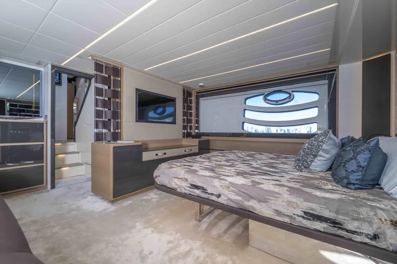 Slide: The Image of Luxurious interior of a 2018 Pershing 70 yacht with modern design and elegant furnishings. - 9