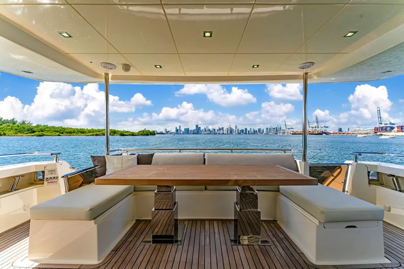 Slide: The Image of Luxurious 2016 Astondoa 80 GLX yacht deck with city skyline view. - 42