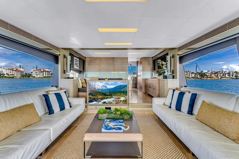 Slide: The Image of Luxurious interior of 2016 Astondoa 80 GLX yacht with elegant seating and scenic views. - 47