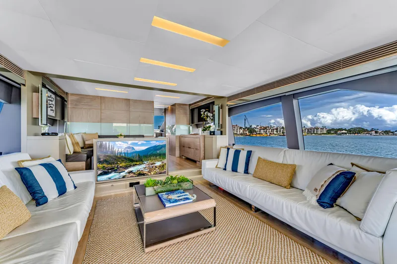 Slide: The Image of Luxurious interior of 2016 Astondoa 80 GLX yacht with elegant seating and scenic views. - 48