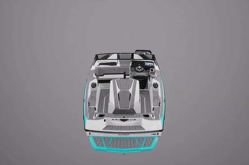 Slide: The Image of 2026 Nautique Ski Nautique boat interior, top view, featuring modern design and advanced controls. - 2