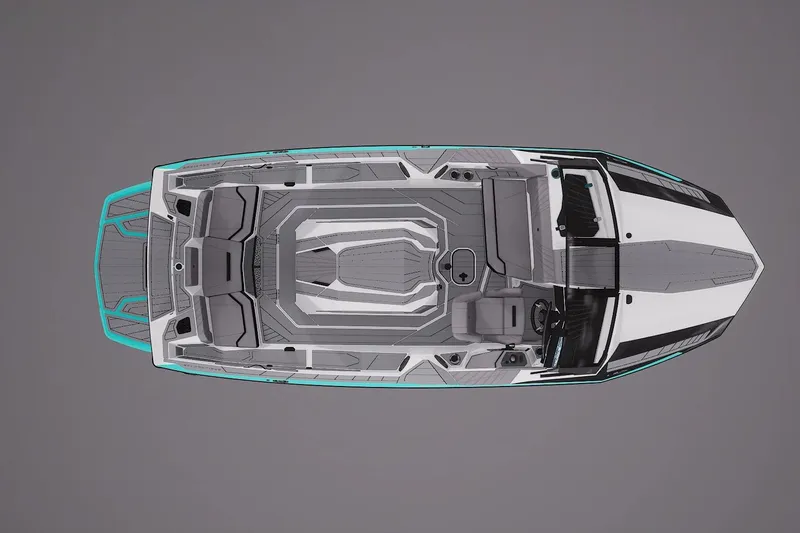 Slide: The Image of 2026 Nautique Ski Nautique boat, top view, showcasing sleek design and spacious interior layout. - 3