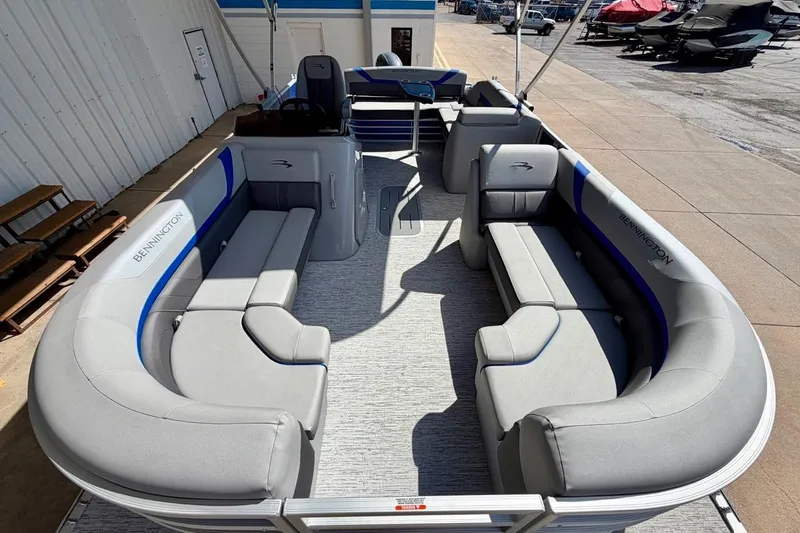 Slide: The Image of 2026 Bennington 22 SX Swingback pontoon boat with spacious seating and modern design. - 12