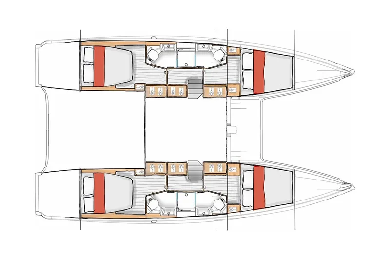 Slide: The Image of Manufacturer Provided Image: Floor plan of 2026 Excess 13 catamaran, featuring cabins and bathrooms. - 32