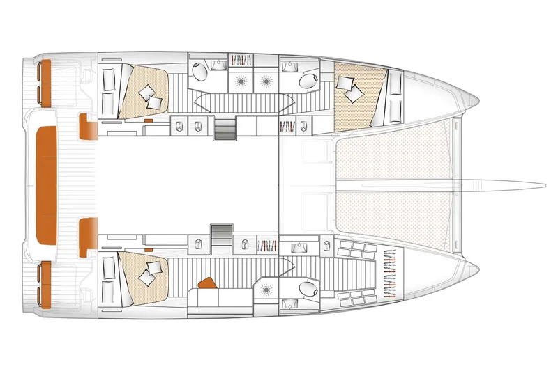 Slide: The Image of Manufacturer Provided Image: Floor plan of a 2026 Excess 14 catamaran, showcasing cabins and living areas. - 19