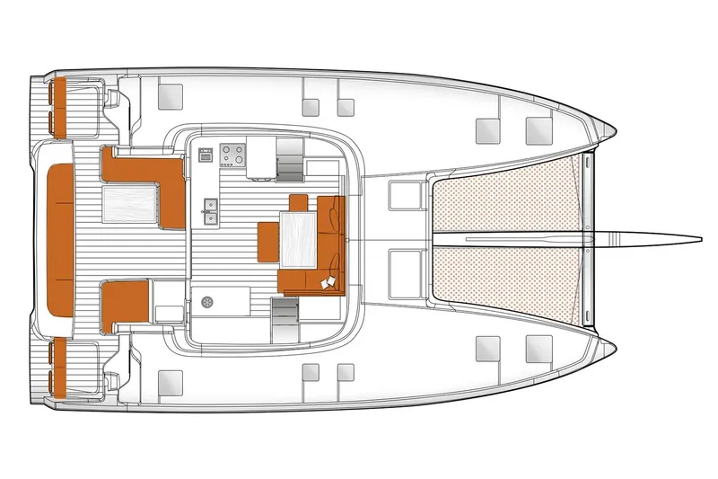 Slide: The Image of Manufacturer Provided Image: Top view layout of 2026 Excess 14 catamaran, showcasing interior design and deck plan. - 22