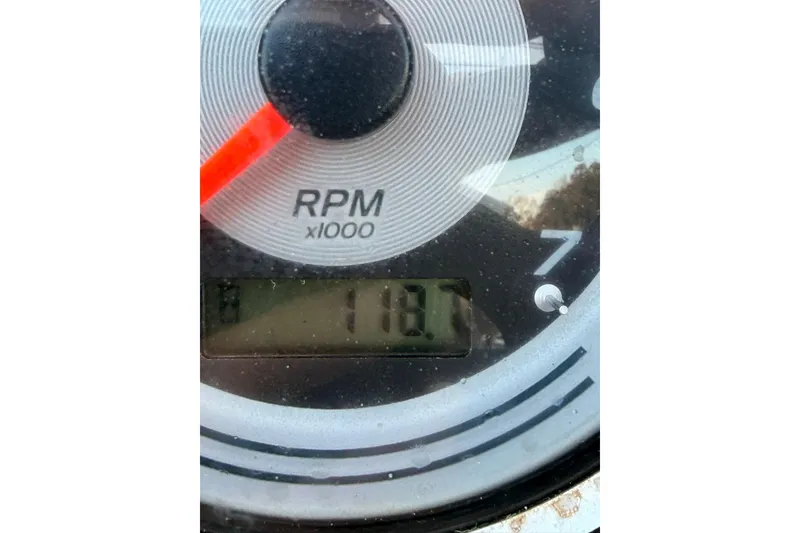 Slide: The Image of Close-up of Avalon VENTURE 1875 tachometer showing 118 RPM x1000. - 9