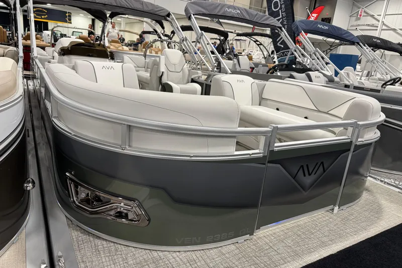 The Image of 2025 Avalon 2385 VENTURE QL pontoon boat with sleek design and luxurious seating. - 0