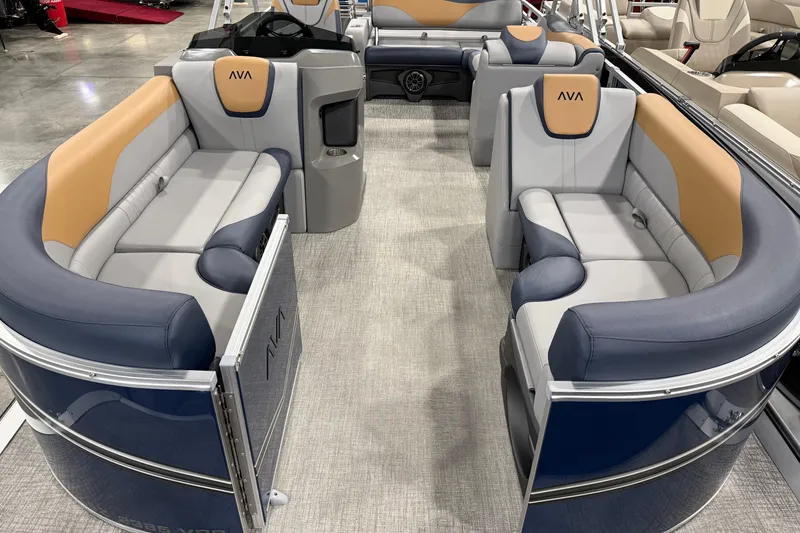 Slide: The Image of 2026 Avalon 2385 LSZ VRB pontoon boat interior with luxurious seating and modern design. - 3