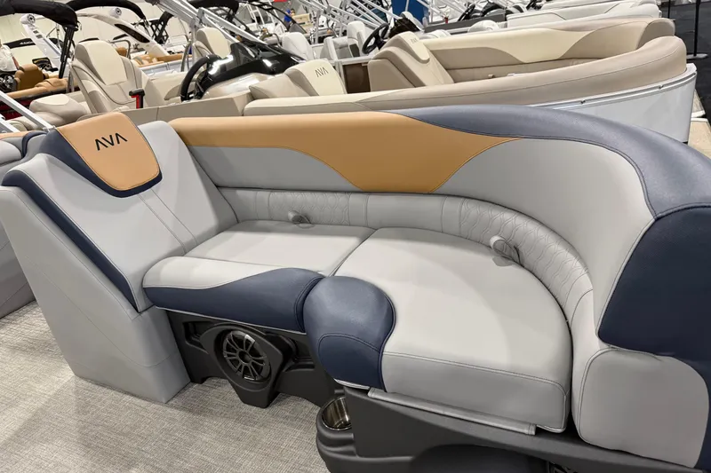 Slide: The Image of Luxurious seating on 2026 Avalon 2385 LSZ VRB pontoon boat, featuring stylish upholstery and design. - 4