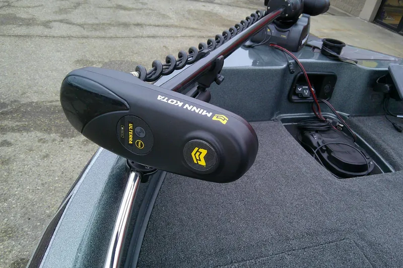 Slide: The Image of Minn Kota Ulterra motor on 2026 Nitro ZV19 Sport boat deck. - 11