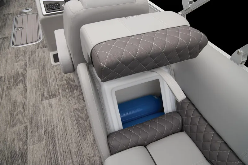 Slide: The Image of 2025 Ranger Reata 243C pontoon boat with sleek deck and comfortable seating. - 53