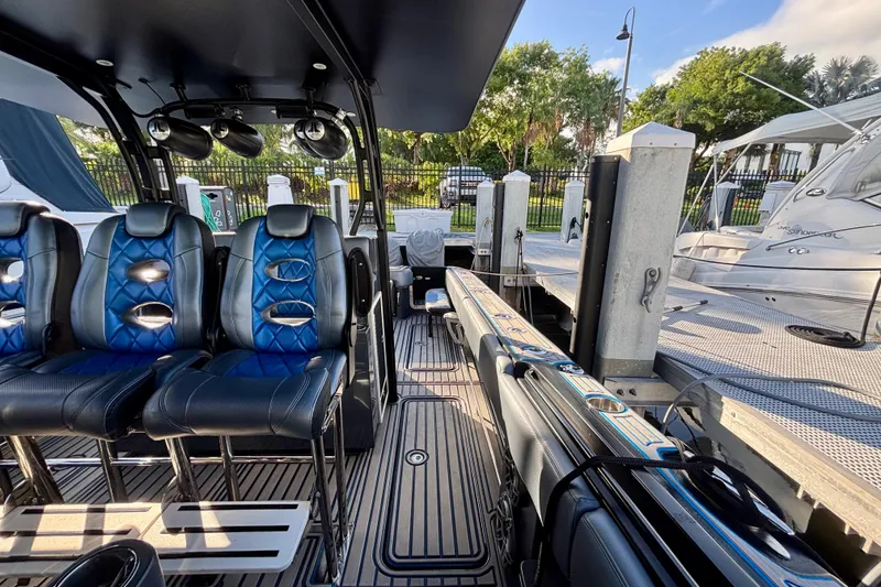 Slide: The Image of 2016 Hydra-Sports 4200 Siesta boat interior with luxurious seating and modern design. - 37