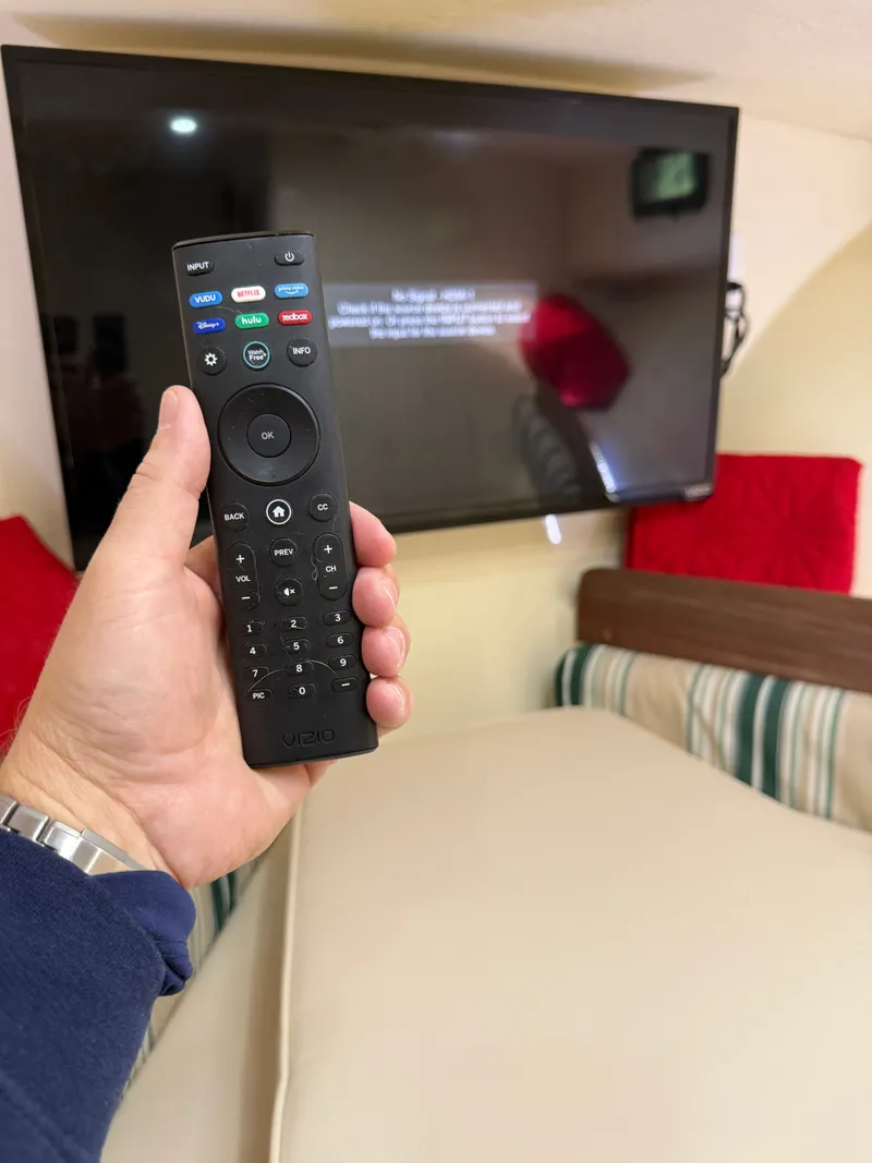 Slide: The Image of Remote control in front of TV on Eastern 27 Islander Hardback 2018. - 31