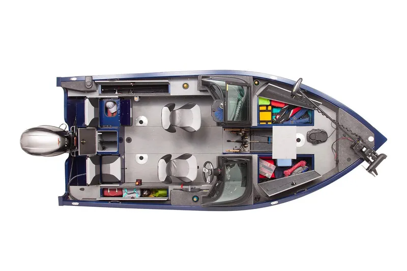 Slide: The Image of Manufacturer Provided Image: 2025 G3 Angler V178 F boat, top view, showcasing seating and storage layout. - 9