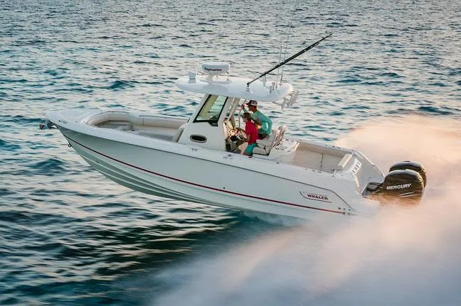 Slide: The Image of Manufacturer Provided Image: 2025 Boston Whaler 280 Outrage speeding on open water. - 5