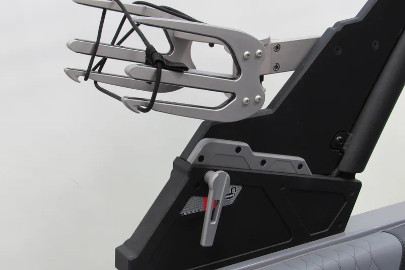Slide: The Image of 2024 Malibu M220 boat rack detail with sleek metal design and secure locking mechanism. - 11