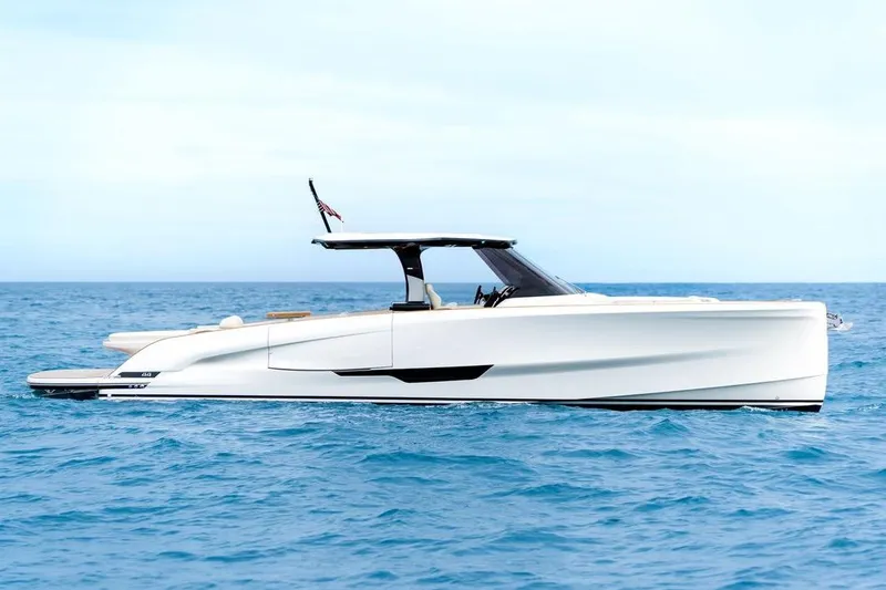 Slide: The Image of 2026 Solaris Power 44 Sport Turismo yacht cruising on open sea. - 0