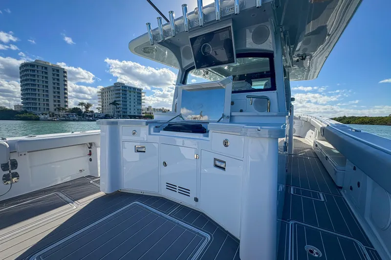 Slide: The Image of 2024 HCB 53 Sueños luxury boat interior with sleek design and modern amenities. - 50