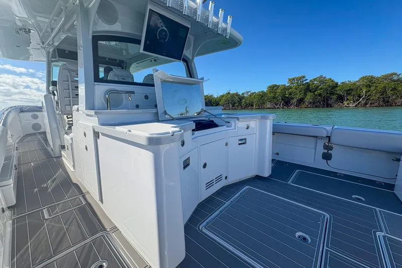 Slide: The Image of 2024 HCB 53' Suenos luxury boat interior with sleek design and modern amenities. - 50