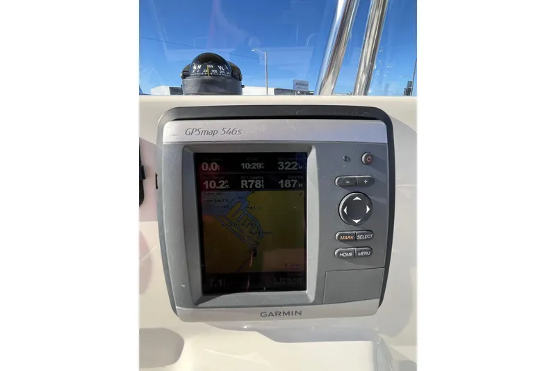 Slide: The Image of Garmin GPSmap 546s on Release 190RX boat, 2015 model, displaying navigation data. - 11