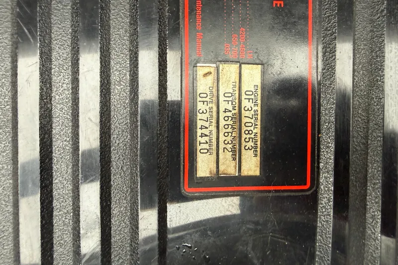 Slide: The Image of Serial number plate on a 1995 Donzi 212 Medallion boat engine. - 21