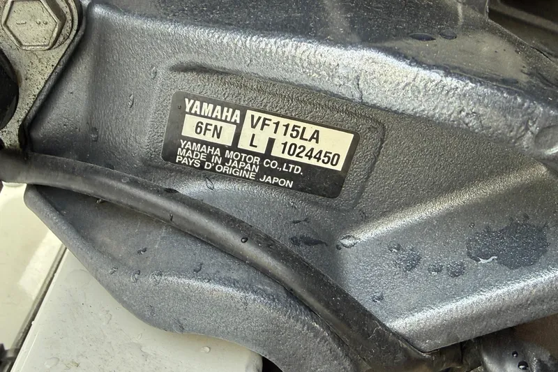 Slide: The Image of Close-up of Yamaha VF115LA engine label on 2021 G3 Sportsman 1810 boat. - 19