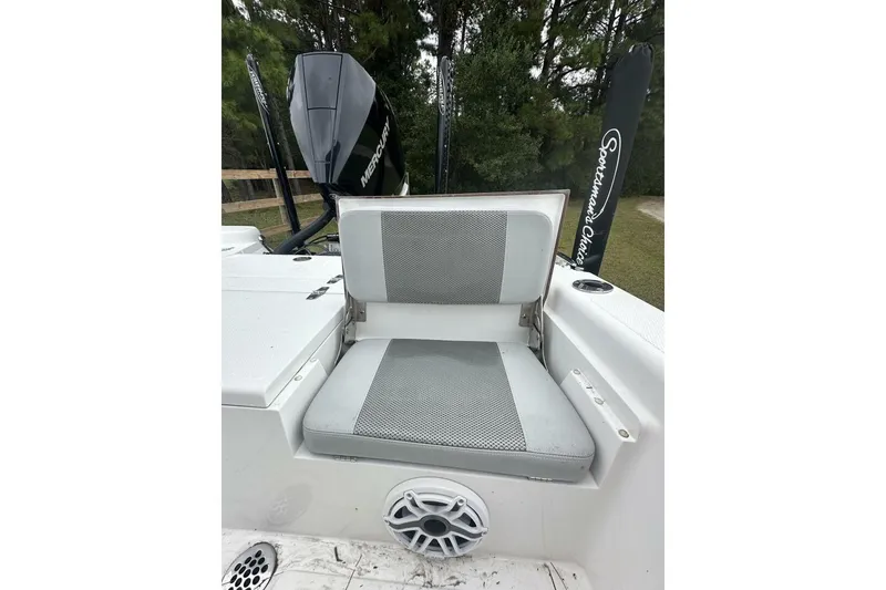 Slide: The Image of 2022 BlackJack 256 Bay boat seat with Mercury engine and Sportsman power pole. - 13