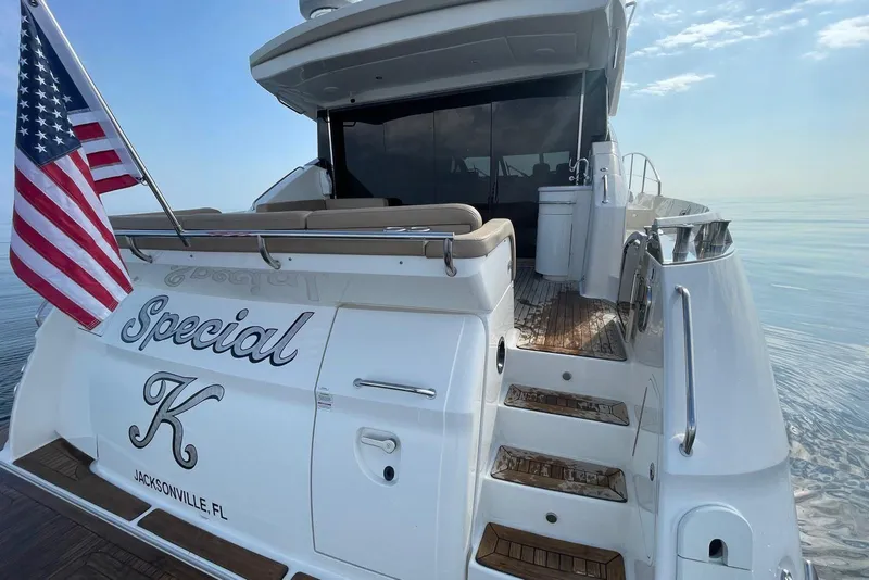Slide: The Image of 2016 Sea Ray L650 yacht "Special K" with American flag, docked in Jacksonville, FL. - 45