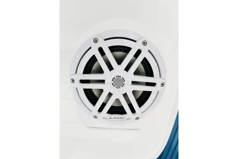 Slide: The Image of White JL Audio speaker on 2026 BlackJack 256 Coastal boat. - 6