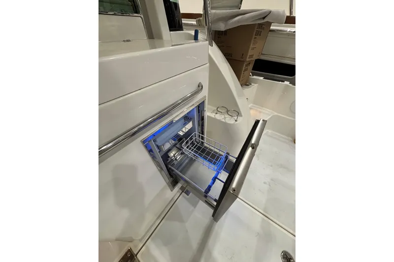 Slide: The Image of Open drawer on 2020 Sabre 45 Salon Express yacht, showcasing storage compartment. - 65