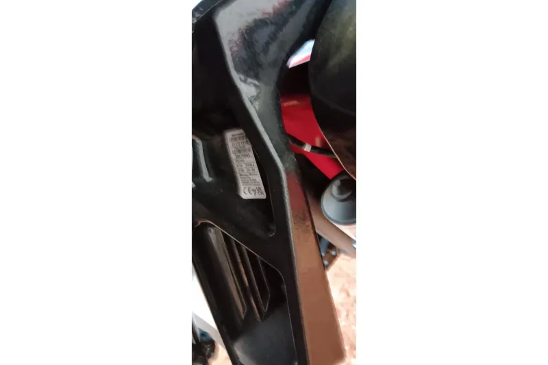 Slide: The Image of Close-up of a 2025 Tracker Pro Team 190 boat component with visible label. - 26