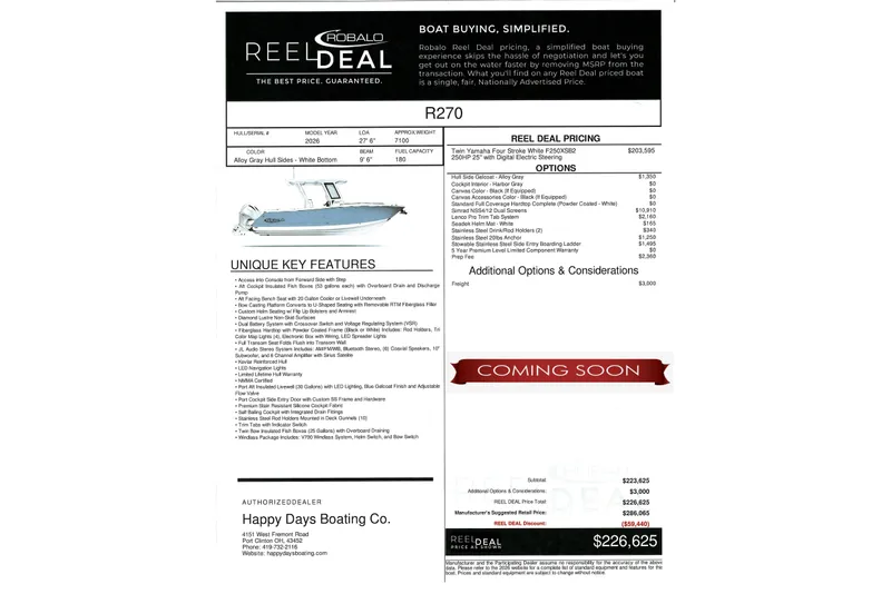The Image of 2026 Robalo R270 Center Console boat brochure with pricing and features. - 0
