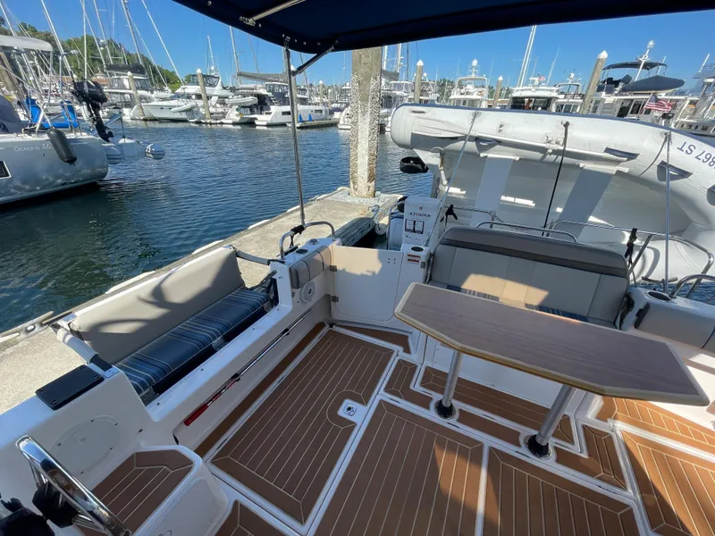 Slide: The Image of 2019 Cutwater C-30 Sedan yacht at dock with wooden flooring. - 41
