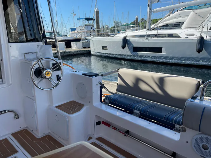 Slide: The Image of Interior of a 2019 Cutwater C-30 Sedan yacht at the marina. - 42