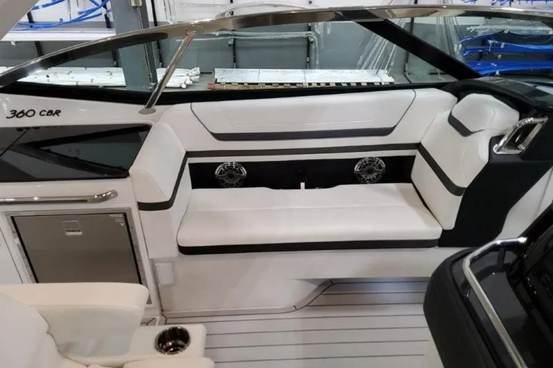 Slide: The Image of 2026 Formula 360 Crossover Bowrider I/O interior with sleek seating and modern design. - 8