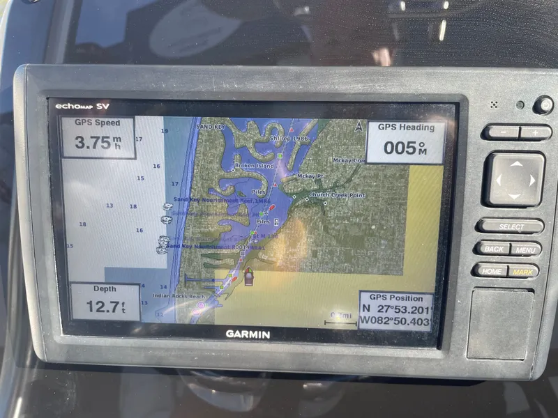 Slide: The Image of Garmin GPS on Tidewater 220 boat, displaying speed and position. - 29