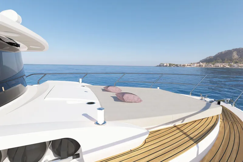 Slide: The Image of Luxurious Absolute 50 Navetta yacht deck with scenic ocean view, 2028 model. - 3
