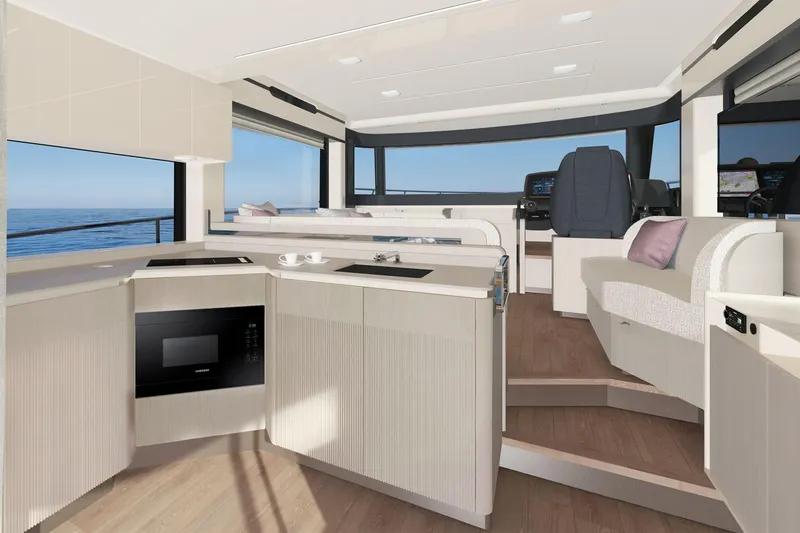Slide: The Image of Luxurious interior of 2028 Absolute 50 Navetta yacht with modern kitchen and seating area. - 6