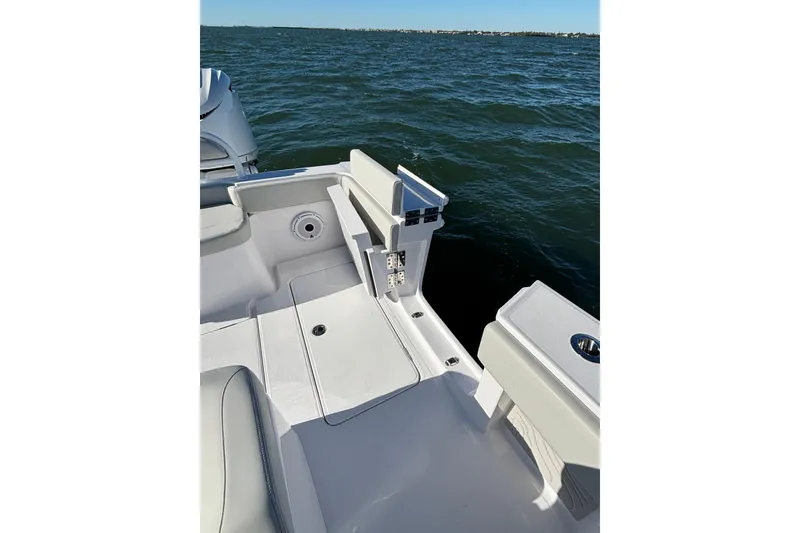 Slide: The Image of 2026 Jupiter 32 boat deck with ocean view, featuring sleek seating and modern design. - 30