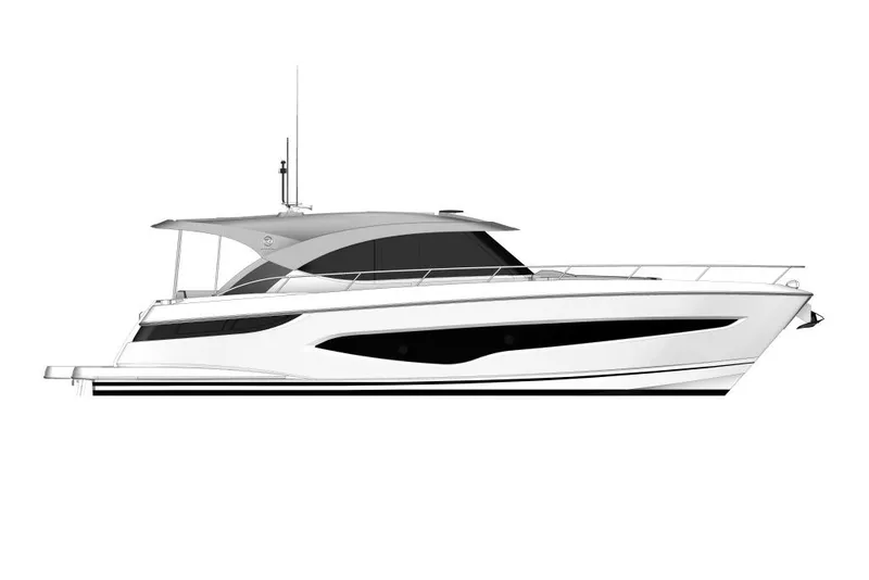 Slide: The Image of Manufacturer Provided Image: 2026 Riviera 4300 Sport Express yacht, sleek design, side profile view. - 14