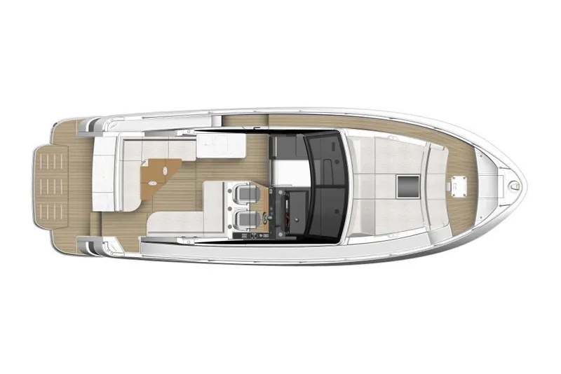 Slide: The Image of Manufacturer Provided Image: Top view of 2026 Riviera 4300 Sport Express yacht layout. - 16